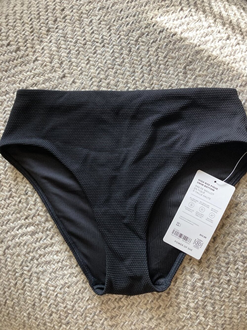 Athleta High Waist Pique Swim Bottom, Small, Black, New with Tags